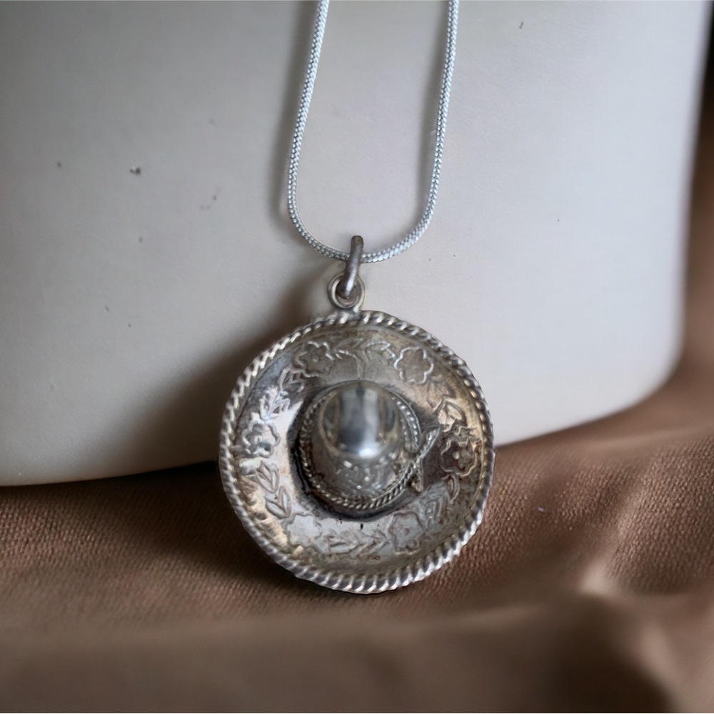 Large sombrero pendant from Mexico. Sterling